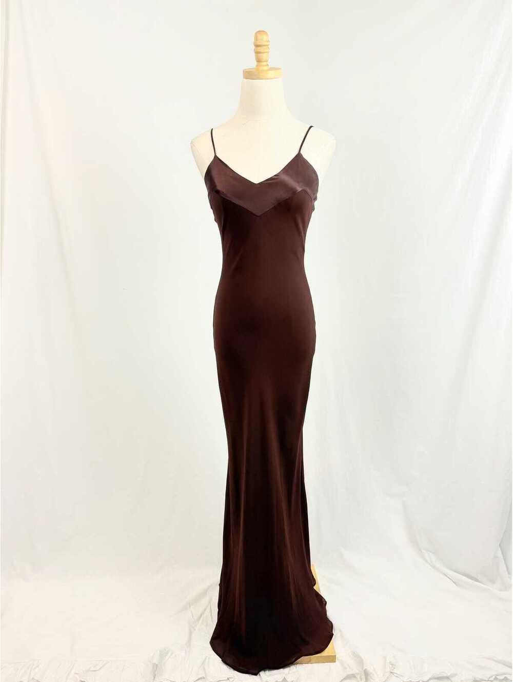 Vintage 90s Chocolate Brown Silk Trim Floor Length Slip Dress XS / 00